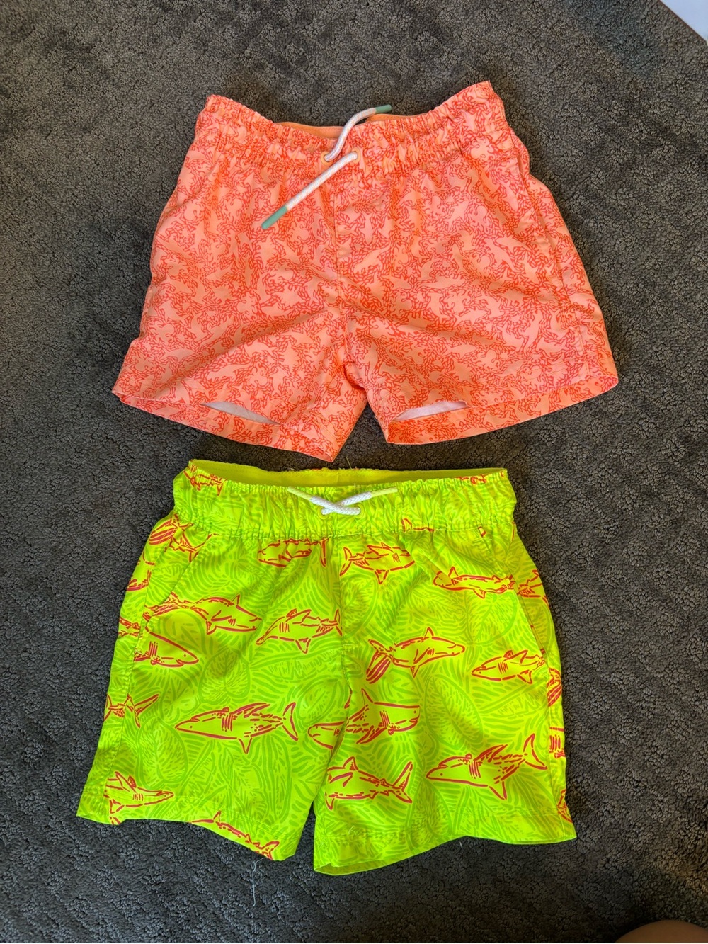 Cat and Jack Swim Short Set XS Green Shark Print Swim Shorts & Coral Pattern